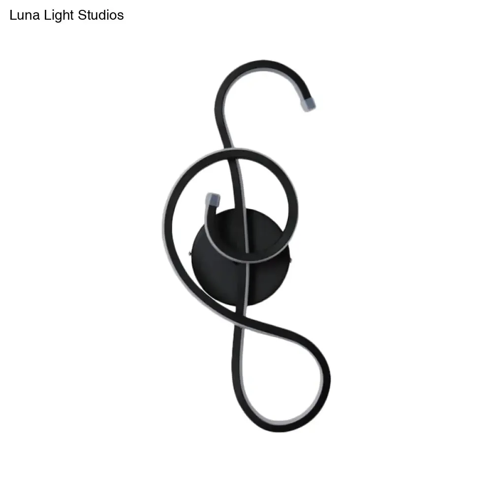 Metallic Hourglass/Music Note LED Wall Mount Light Fixture in Minimalist Black/White for Office - Warm/White Light