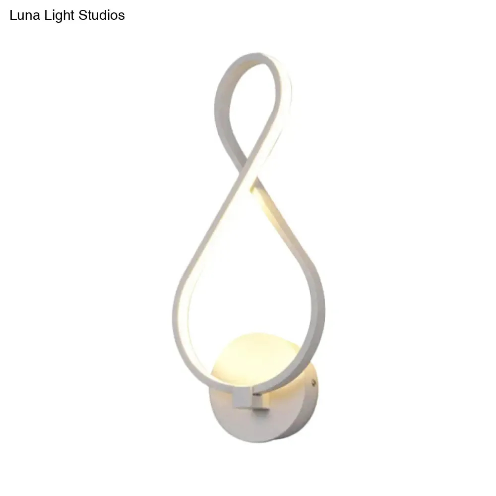 Metallic Hourglass/Music Note LED Wall Mount Light Fixture in Minimalist Black/White for Office - Warm/White Light