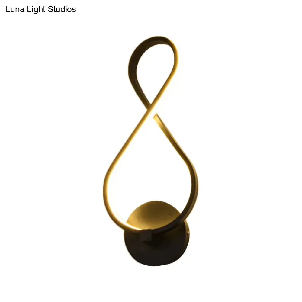 Metallic Hourglass/Music Note LED Wall Mount Light Fixture in Minimalist Black/White for Office - Warm/White Light