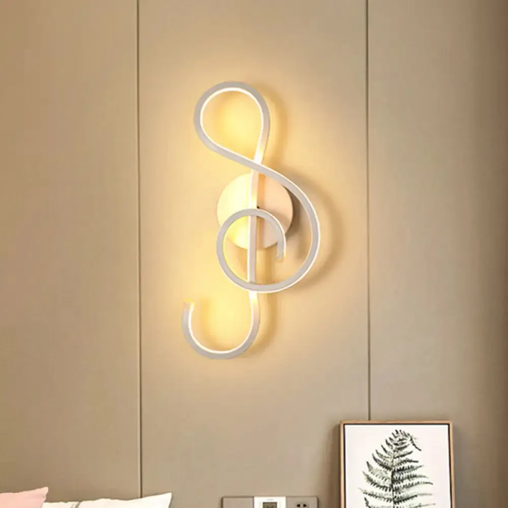 Metallic Hourglass/Music Note LED Wall Mount Light Fixture in Minimalist Black/White for Office - Warm/White Light