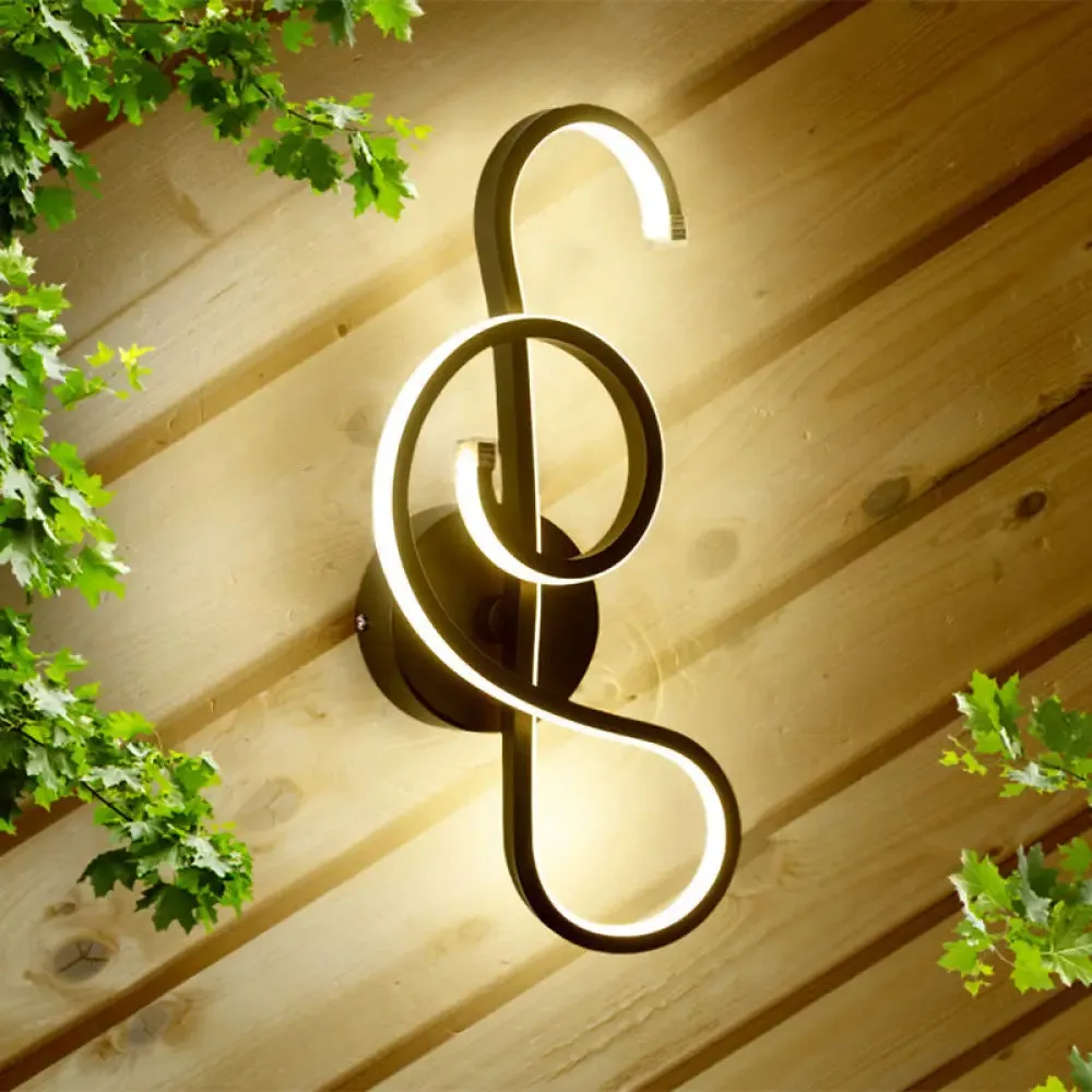 Metallic Hourglass/Music Note LED Wall Mount Light Fixture in Minimalist Black/White for Office - Warm/White Light