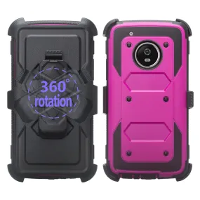 Motorola Moto G5 Plus Case, Triple Protection 3-1 w/ Built in Screen Protector Heavy Duty Holster Shell Combo Case for Moto G5 Plus - Purple