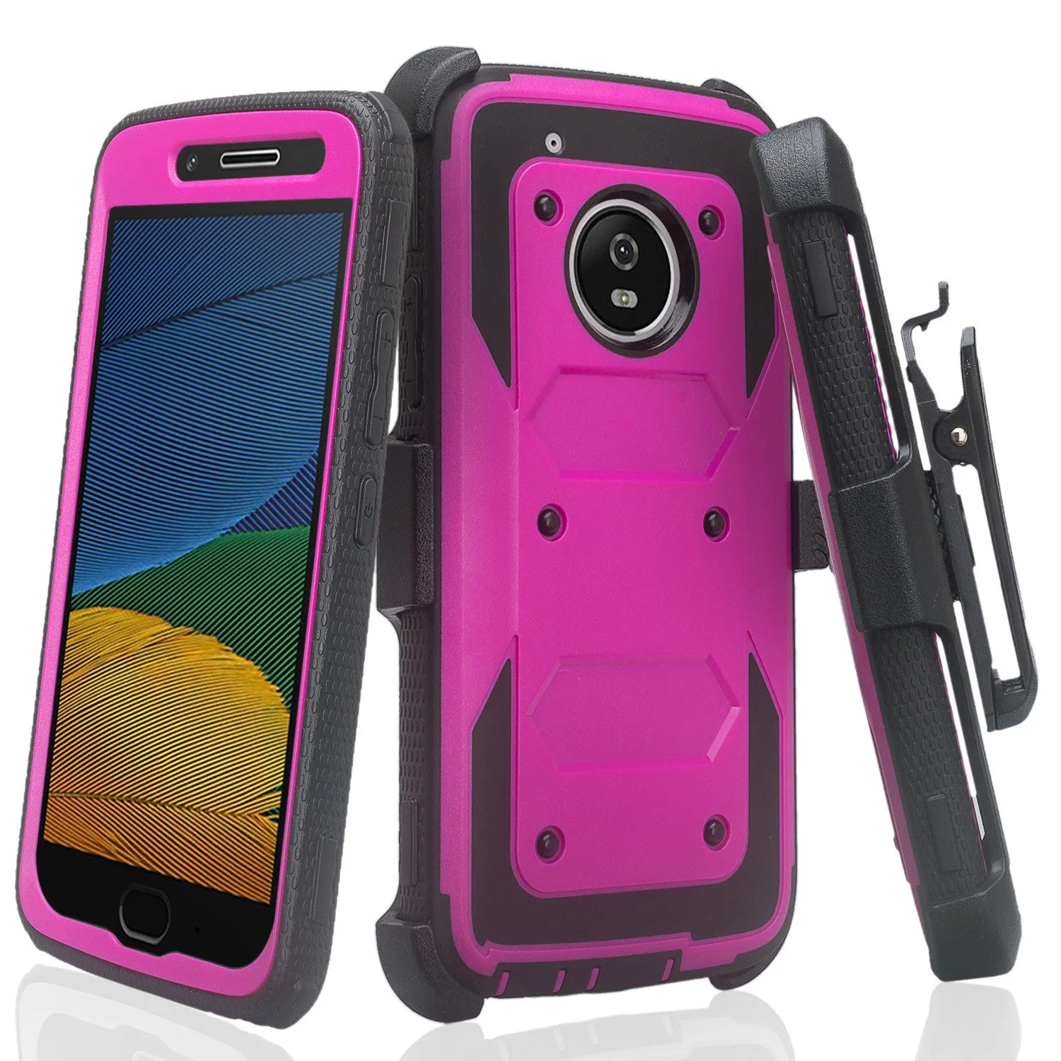 Motorola Moto G5 Plus Case, Triple Protection 3-1 w/ Built in Screen Protector Heavy Duty Holster Shell Combo Case for Moto G5 Plus - Purple