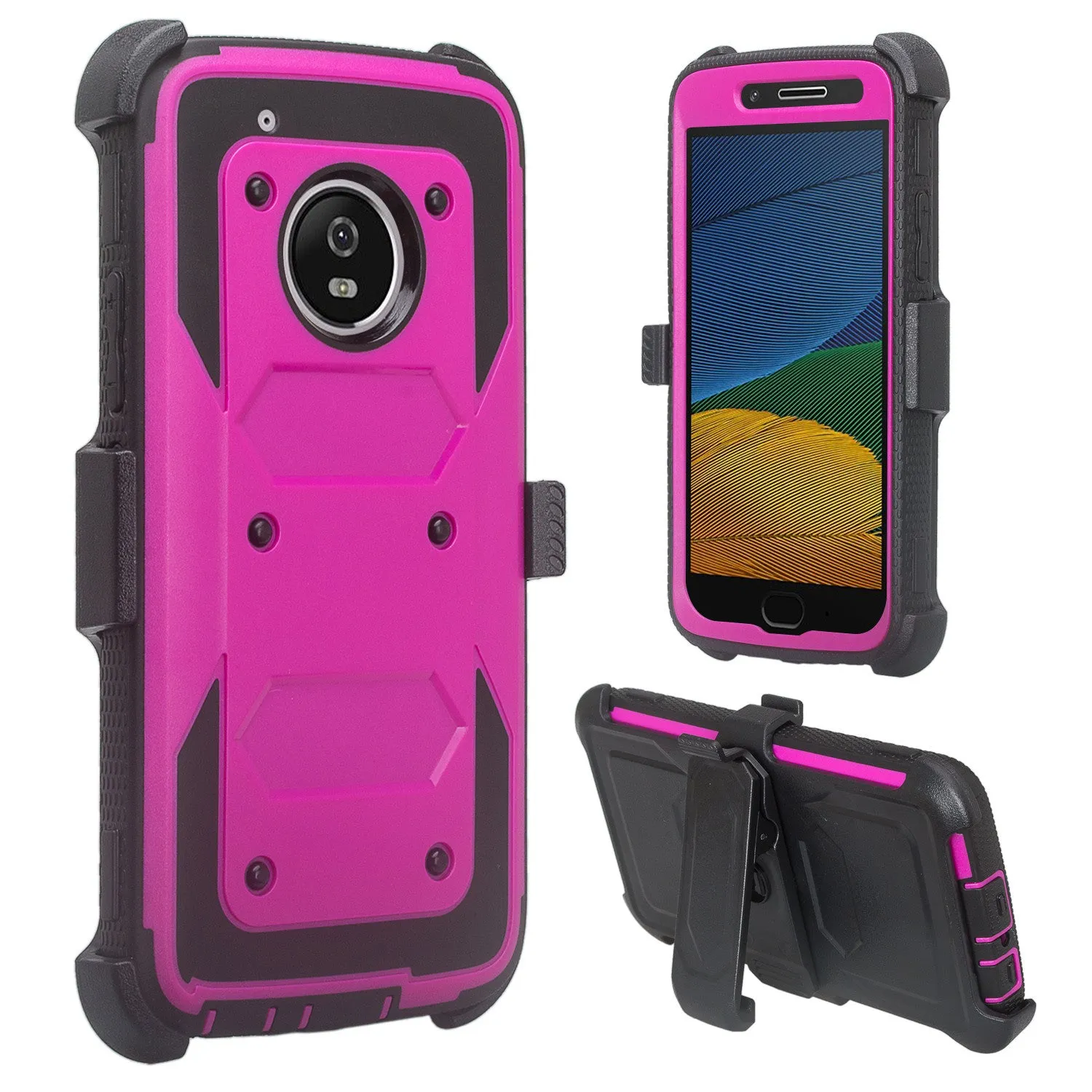 Motorola Moto G5 Plus Case, Triple Protection 3-1 w/ Built in Screen Protector Heavy Duty Holster Shell Combo Case for Moto G5 Plus - Purple