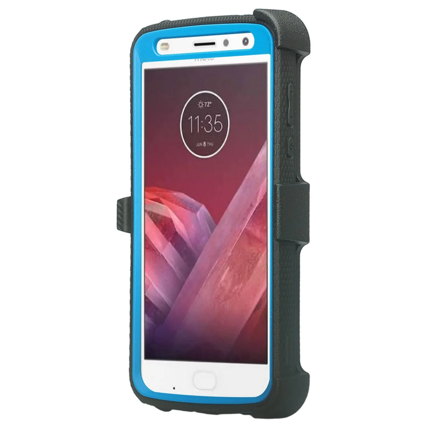 Motorola Moto Z2 Force Case,  Triple Protection 3-1 w/ Built in Screen Protector Heavy Duty Holster Shell Combo Case - Blue