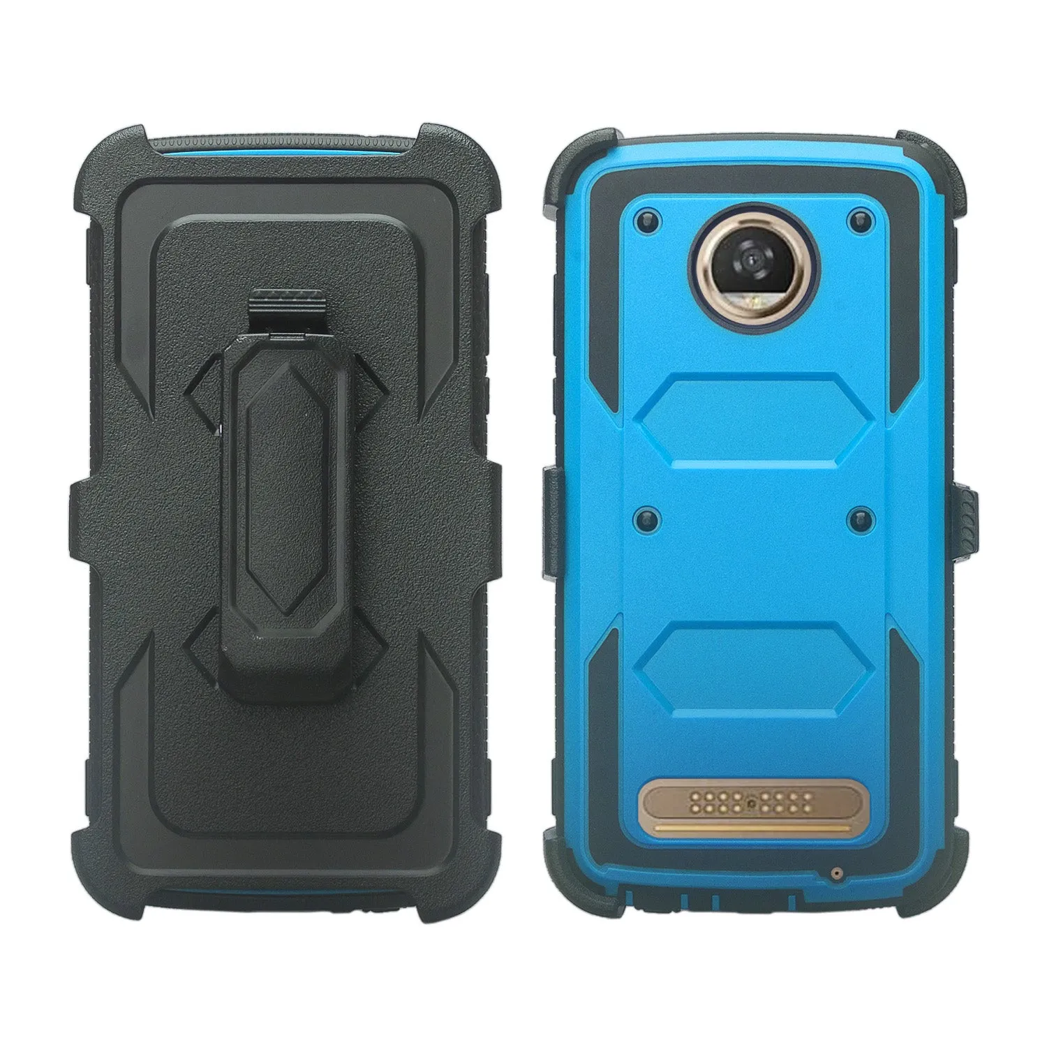 Motorola Moto Z2 Force Case,  Triple Protection 3-1 w/ Built in Screen Protector Heavy Duty Holster Shell Combo Case - Blue