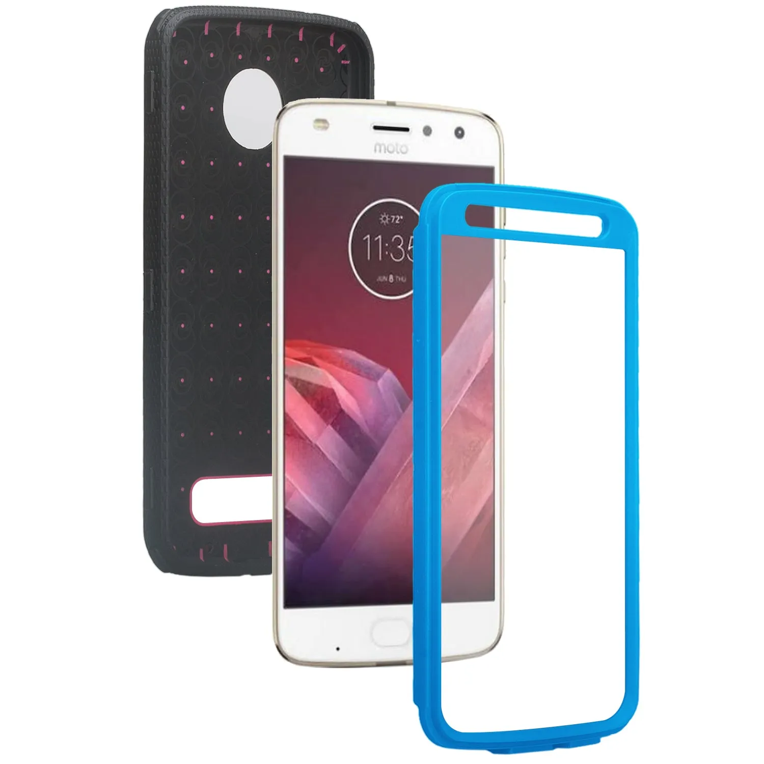 Motorola Moto Z2 Force Case,  Triple Protection 3-1 w/ Built in Screen Protector Heavy Duty Holster Shell Combo Case - Blue