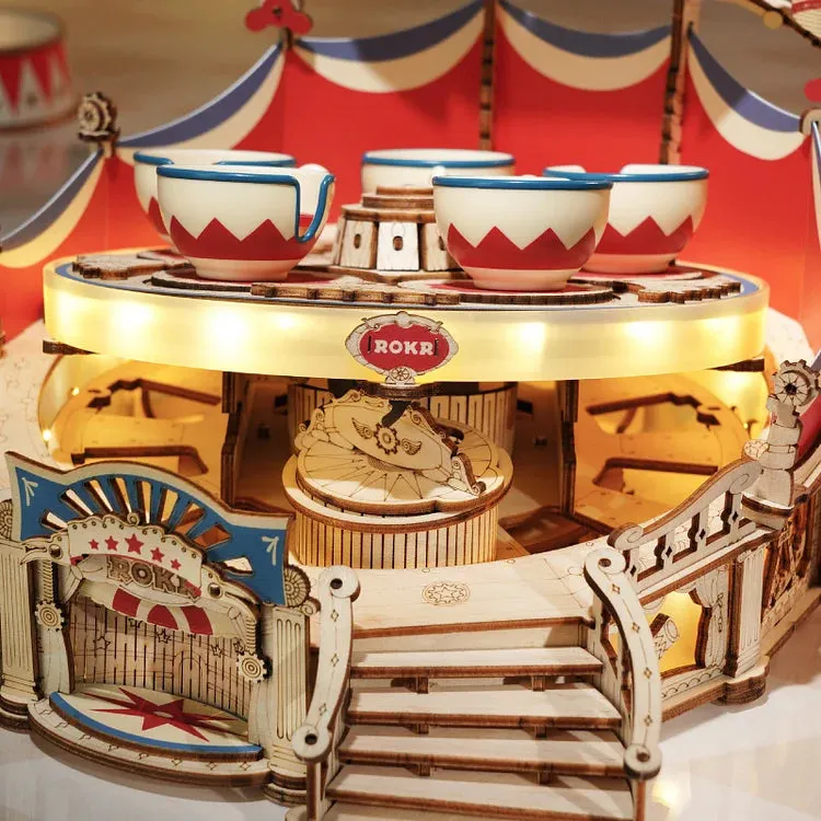 Music Box 3D Wooden Puzzle Kit for Kids & Adults – Tilt-A-Whirl Ride