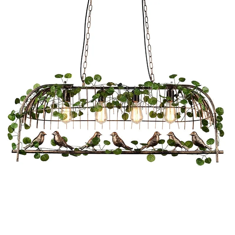 Net Red Plant Chandelier Green Plant Bird Light Bar Music Dining Bar Creative Decoration Iron Art Industrial Wind Pendant Light