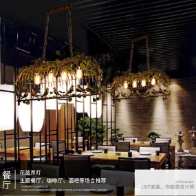 Net Red Plant Chandelier Green Plant Bird Light Bar Music Dining Bar Creative Decoration Iron Art Industrial Wind Pendant Light