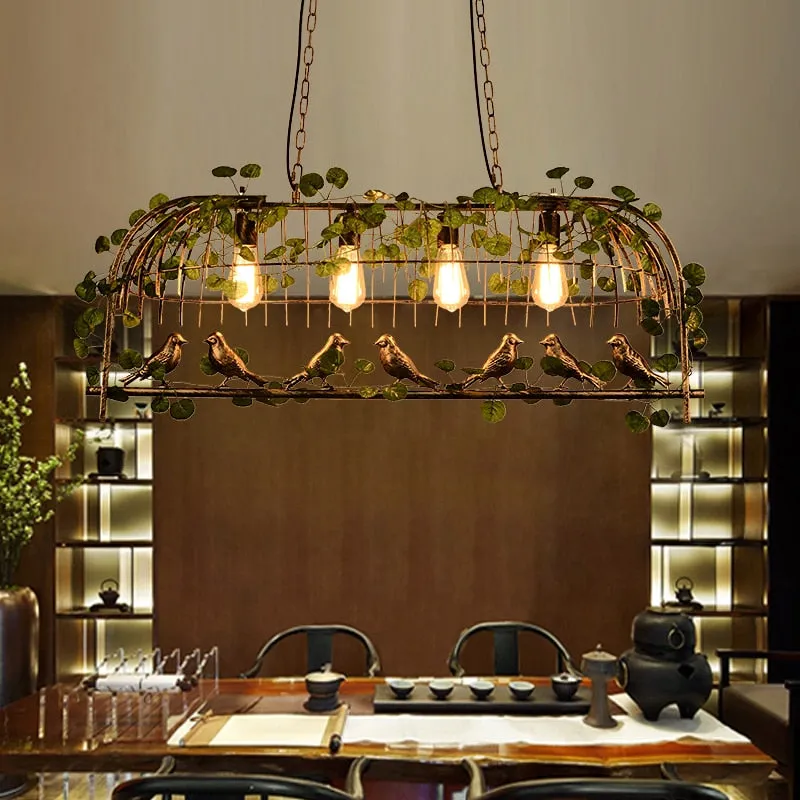 Net Red Plant Chandelier Green Plant Bird Light Bar Music Dining Bar Creative Decoration Iron Art Industrial Wind Pendant Light
