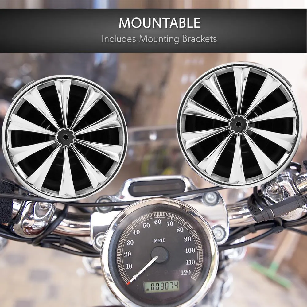 Opti-Drive 700 Watt Bluetooth Speaker System With Pair Of 3'' Weatherproof Speakers, 4-Channel Amplifier, Ipod/Mp3 Player Input, Usb Charger And Dual Handlebar Mounts For Motorcycle, Atv, Snowmobile, Etc.