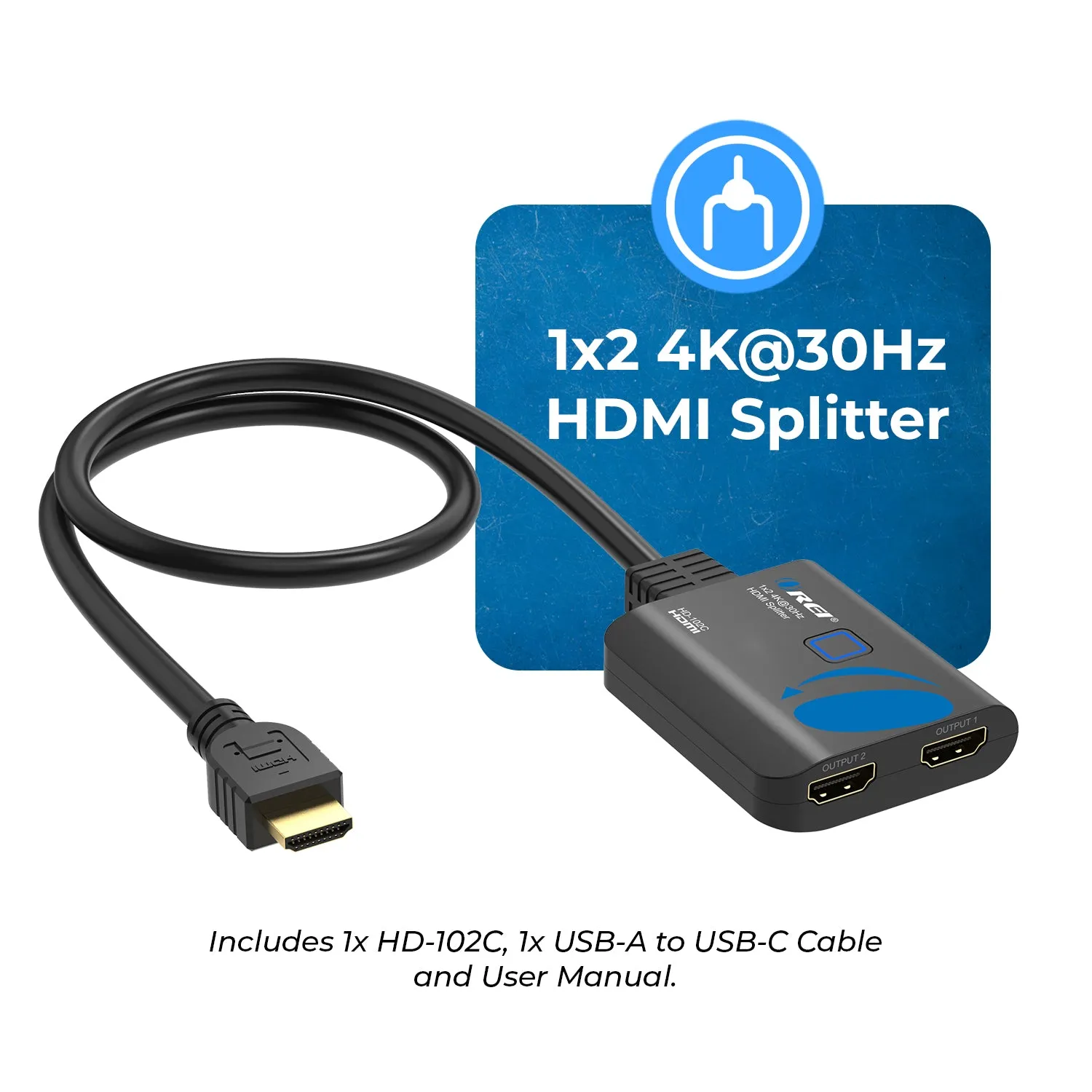 OREI HDMI Splitter 1 input 2 output 4K@30Hz with HDMI Male Connector (HD-102C)
