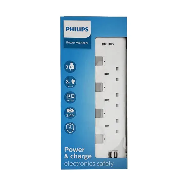 Philips 3 Way Ext. Socket & 2 Usb 2M