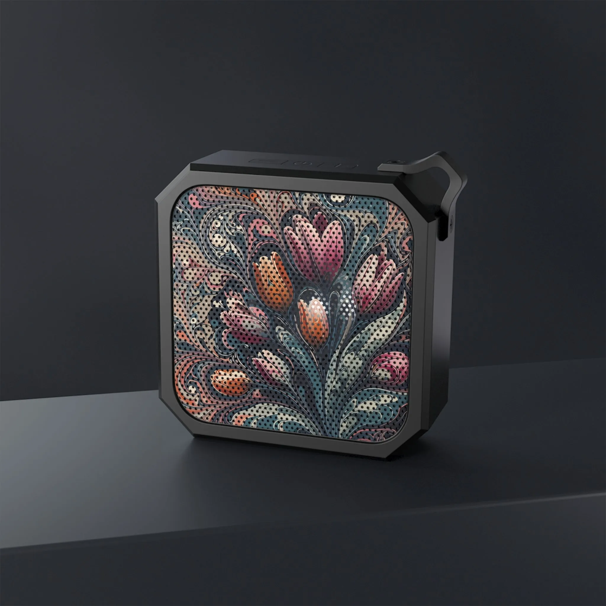 Purple traditional tile art tulip pattern Blackwater Outdoor Bluetooth Speaker