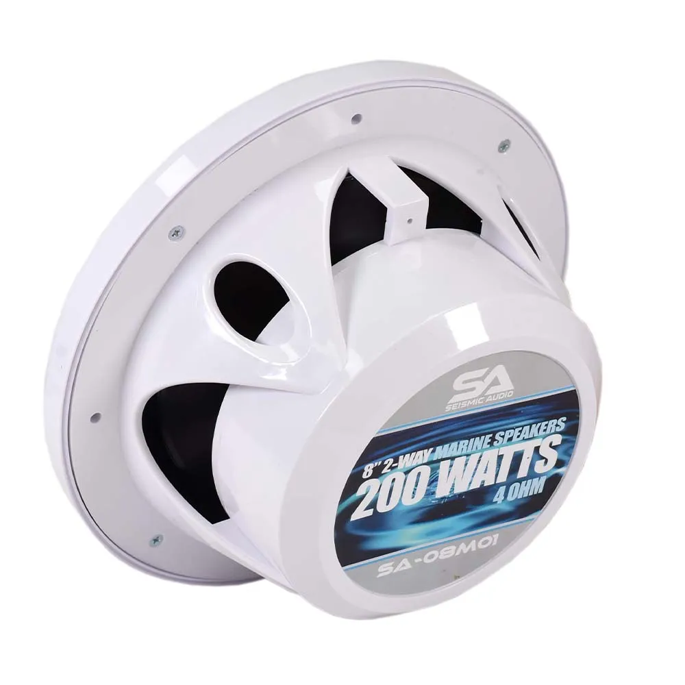 SA-08M01W - Pair of White 8 Inch 200 Watt 2-Way Waterproof Boat/Marine Speakers - 400 Watts Total