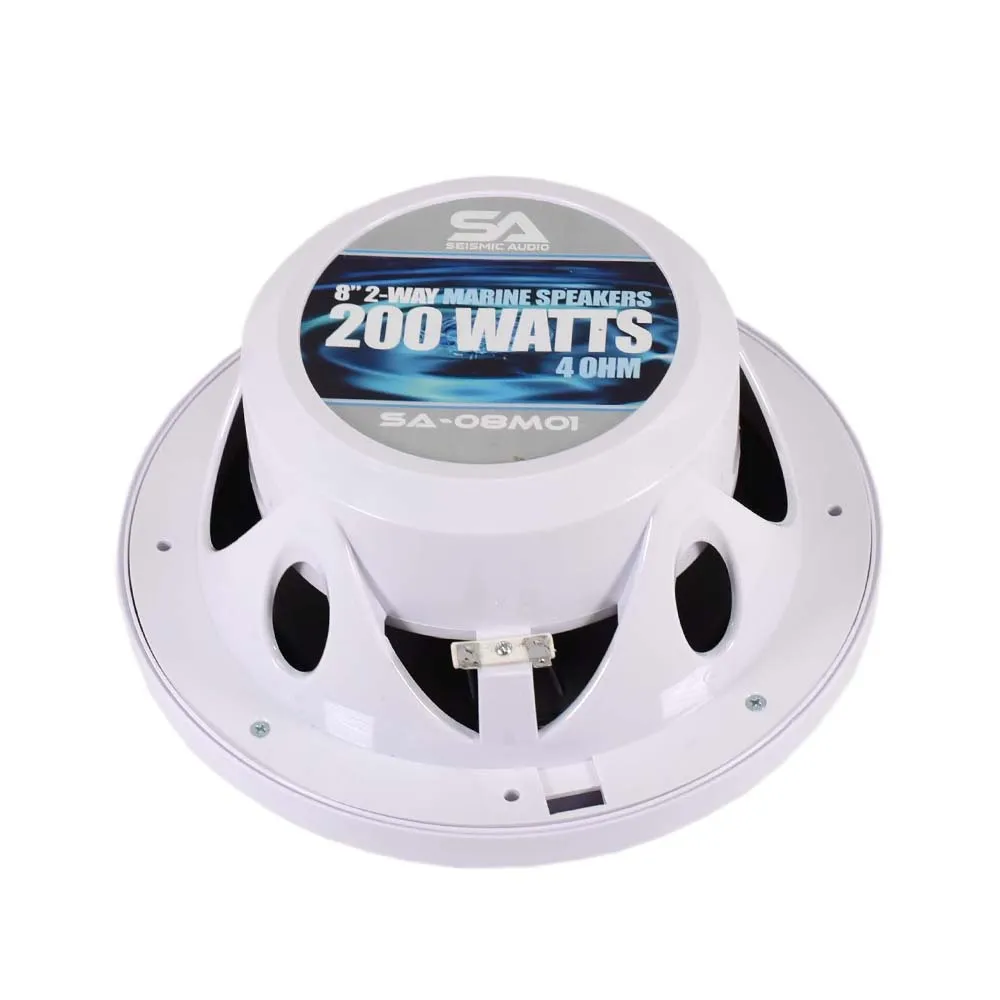 SA-08M01W - Pair of White 8 Inch 200 Watt 2-Way Waterproof Boat/Marine Speakers - 400 Watts Total