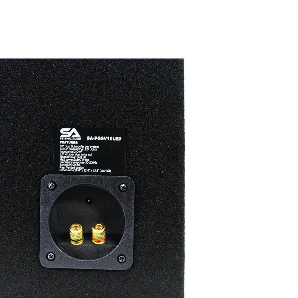 SA-PGSV10LED - Dual 10 Inch Vented 1000 Watt Car Audio Subwoofer Box with LED Lights & Plexiglass Window