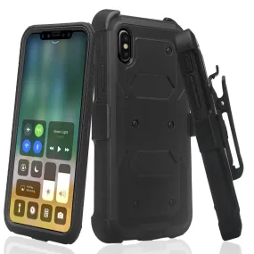 Samsung Galaxy A01 Case, Galaxy A01 Case,  Triple Protection 3-1 w/ Built in Screen Protector Heavy Duty Holster Shell Combo Case - Black