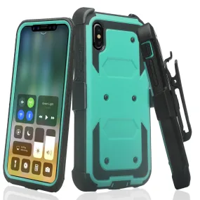 Samsung Galaxy A01 Case, Galaxy A01 Case,  Triple Protection 3-1 w/ Built in Screen Protector Heavy Duty Holster Shell Combo Case - Teal