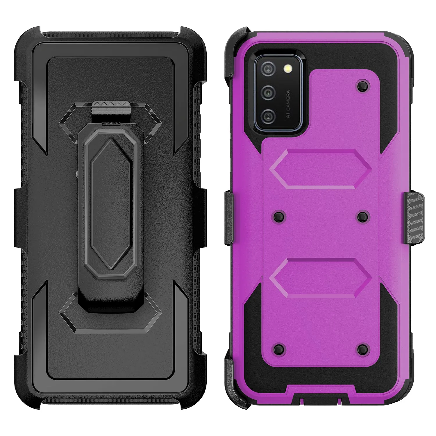 Samsung Galaxy A02s Case, Galaxy A02s Case, Triple Protection 3-1 w/ Built in Screen Protector Heavy Duty Holster Shell Combo Case - Purple
