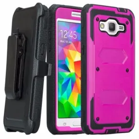 Samsung Galaxy J3 Case, J3V Case | Express Prime Case | Galaxy Sky Case | Amp Prime Case | Galaxy Sol Heavy Duty Holster Shell Combo Case - PR/BLK