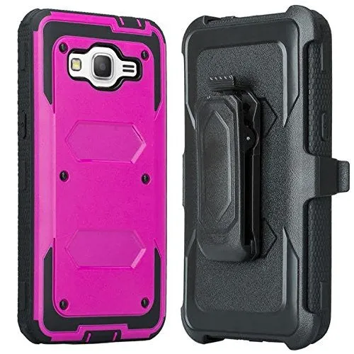 Samsung Galaxy J3 Case, J3V Case | Express Prime Case | Galaxy Sky Case | Amp Prime Case | Galaxy Sol Heavy Duty Holster Shell Combo Case - PR/BLK