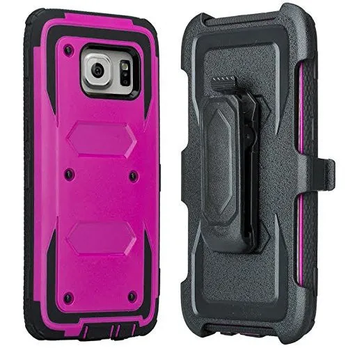 Samsung Galaxy S7 Case, Heavy Duty Hybrid Rotating Swivel Locking Holster Case for Galaxy S7 - Purple