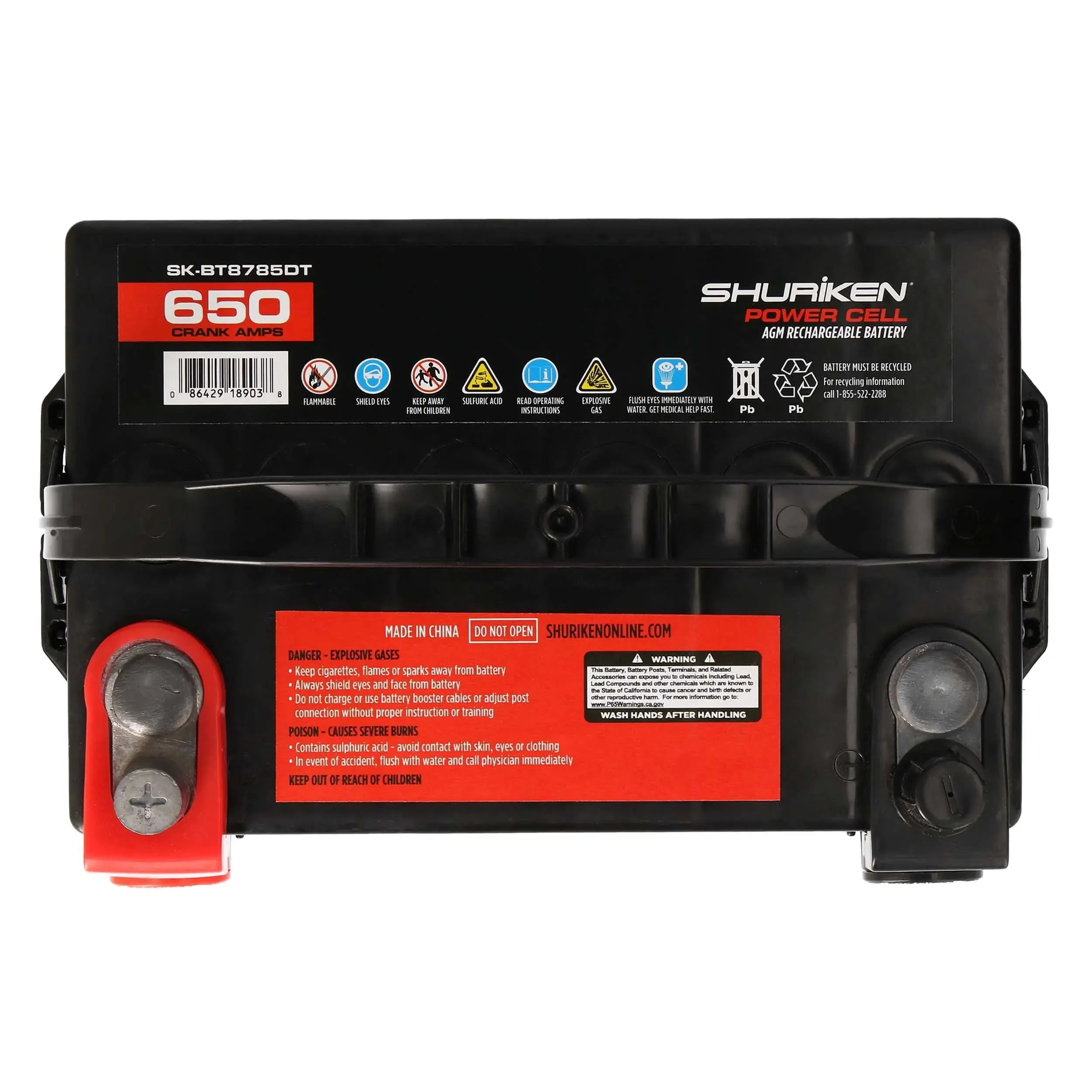 Shuriken SK-BT8785DT 650 Crank Amps 55 Amp Hour AGM 12V Dual Post AGM Battery