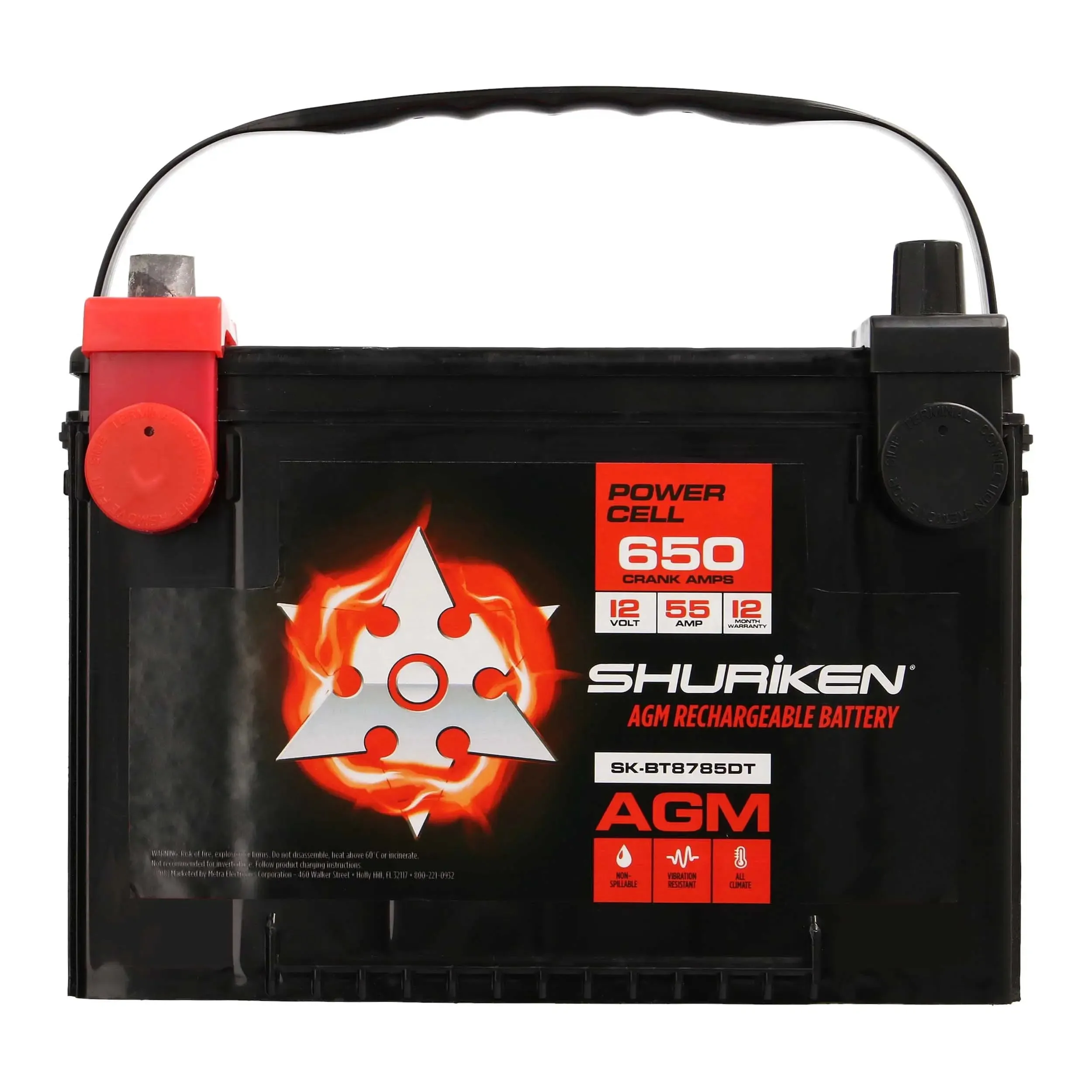 Shuriken SK-BT8785DT 650 Crank Amps 55 Amp Hour AGM 12V Dual Post AGM Battery