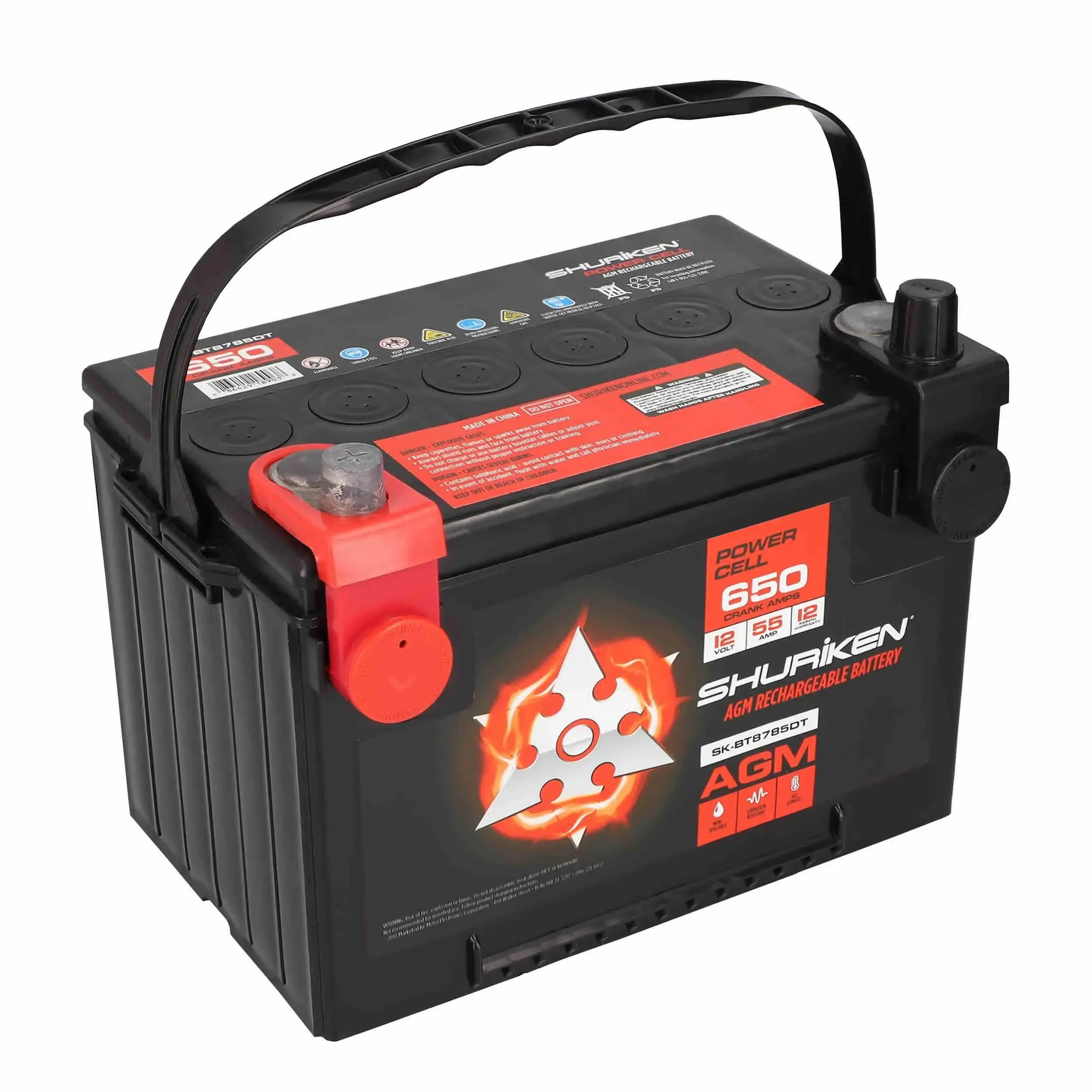 Shuriken SK-BT8785DT 650 Crank Amps 55 Amp Hour AGM 12V Dual Post AGM Battery