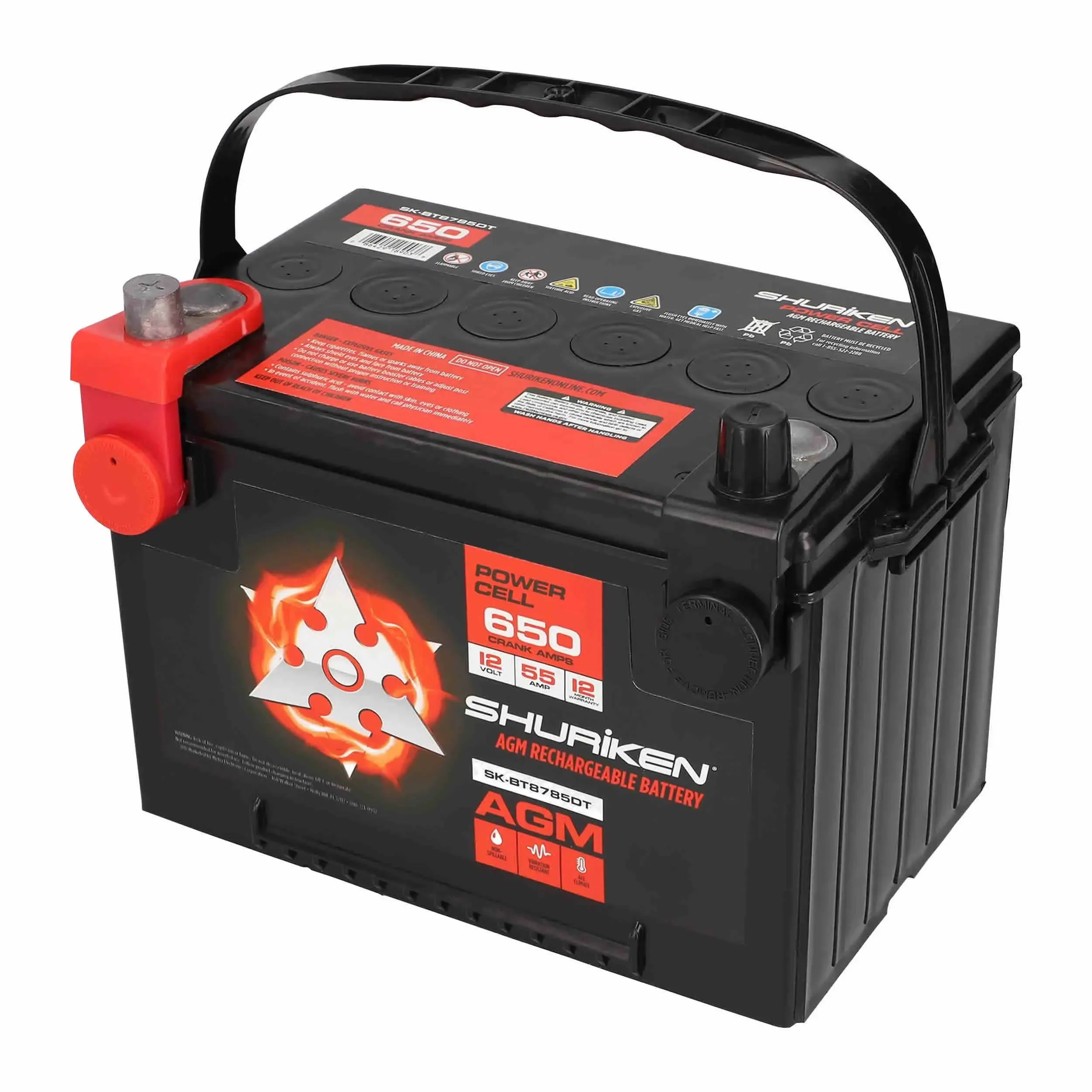 Shuriken SK-BT8785DT 650 Crank Amps 55 Amp Hour AGM 12V Dual Post AGM Battery