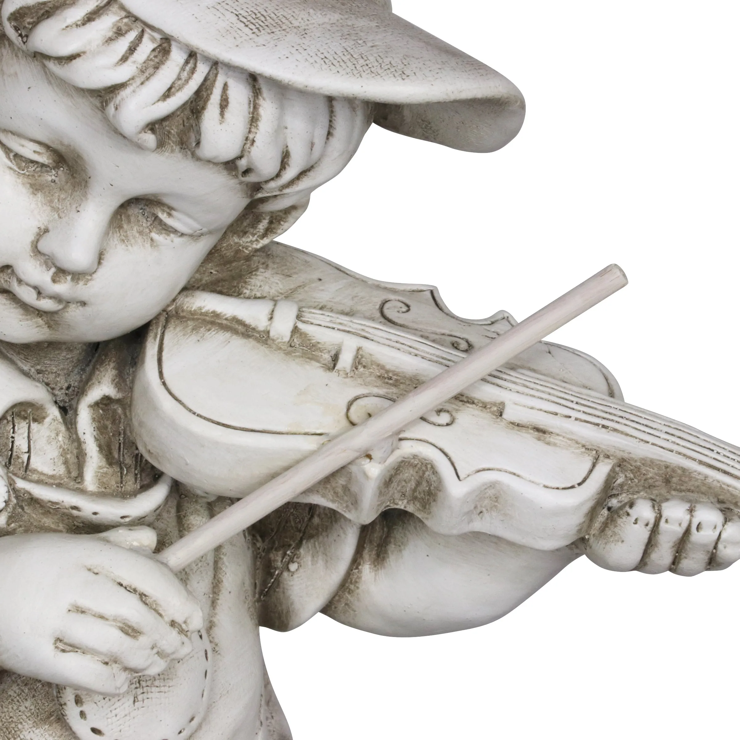 Solar Boy Playing Violin Under a Tree Statue in Natural Resin Finish, 19 Inch