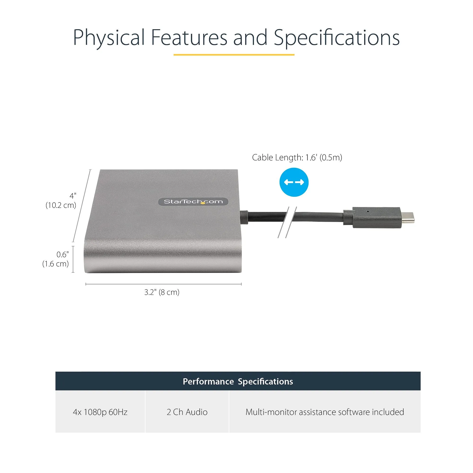 Startech.com USB-C to 4 HDMI Adapter, Quad Monitor External Graphics Card