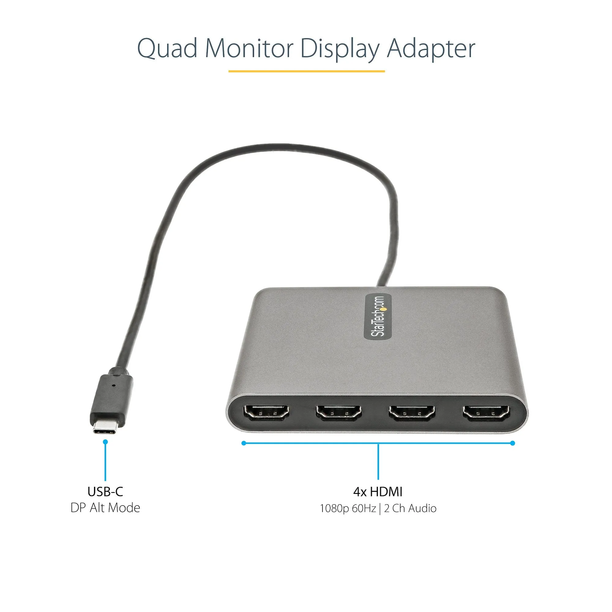 Startech.com USB-C to 4 HDMI Adapter, Quad Monitor External Graphics Card