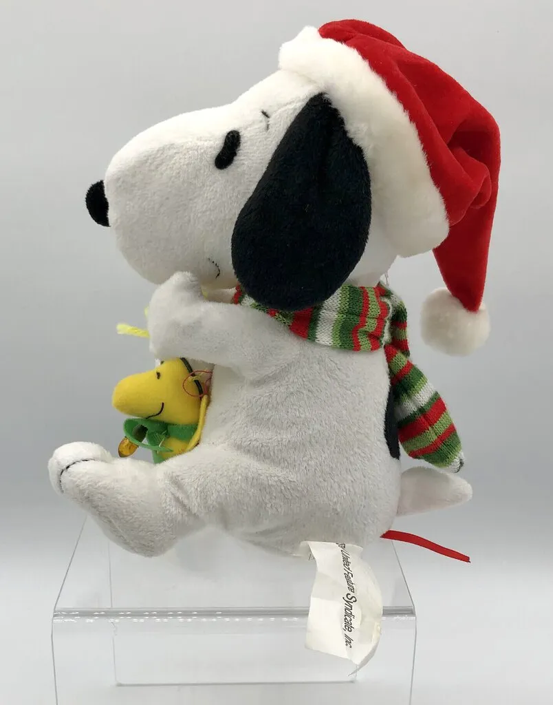 Vtg Christmas Hallmark Peanuts Plush Snoopy/ Woodstock w/ Light & Sound /b