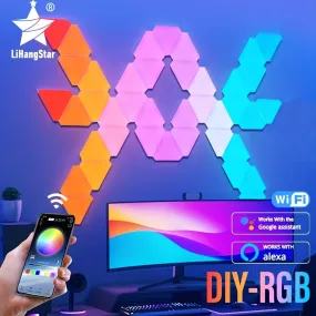 WIFI LED Triangle Wall Lights 12 Pcs: Programmable Color Change, Music Sync & More - Perfect for Home Decor, Parties & Gifts!