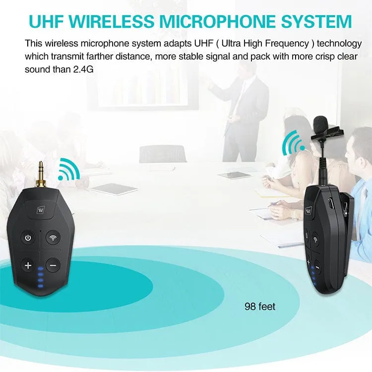 WinBridge U7 UHF Wireless Lavalier Microphone with Lapel Microphone, Headset Mic and Stand Mic