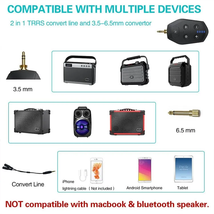 WinBridge U7 UHF Wireless Lavalier Microphone with Lapel Microphone, Headset Mic and Stand Mic
