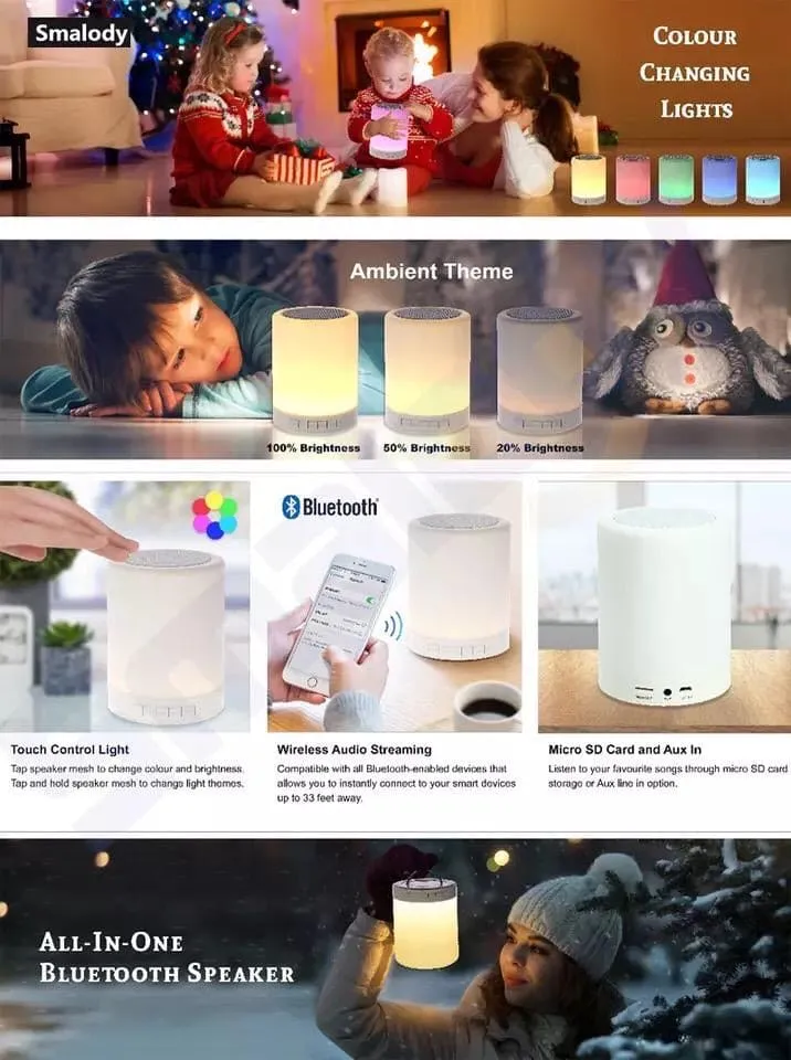 Wireless Portable Bluetooth Speaker, LED Touch Lamp Speaker, Smart Touch LED Mood Lamp