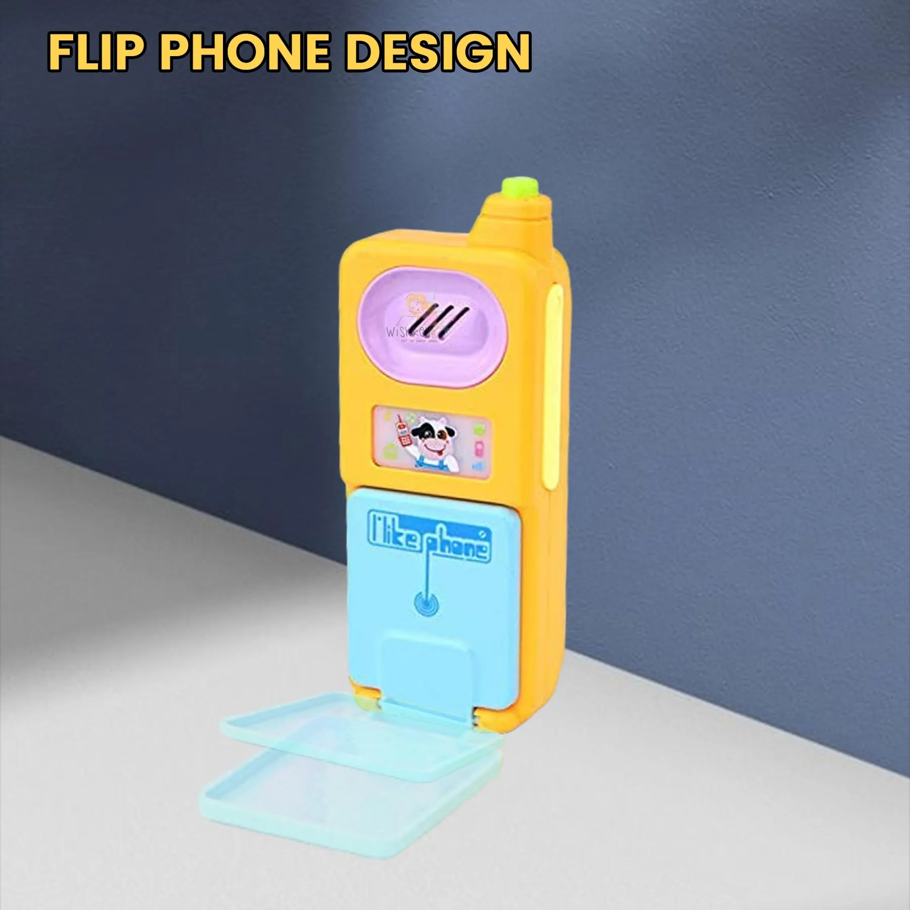 WISHKEY Plastic Musical Flip Mobile Phone Toy, Cell Phone with Colorful Lights and Sound Effects, Multicolor, 3  Years (Pack of 1)