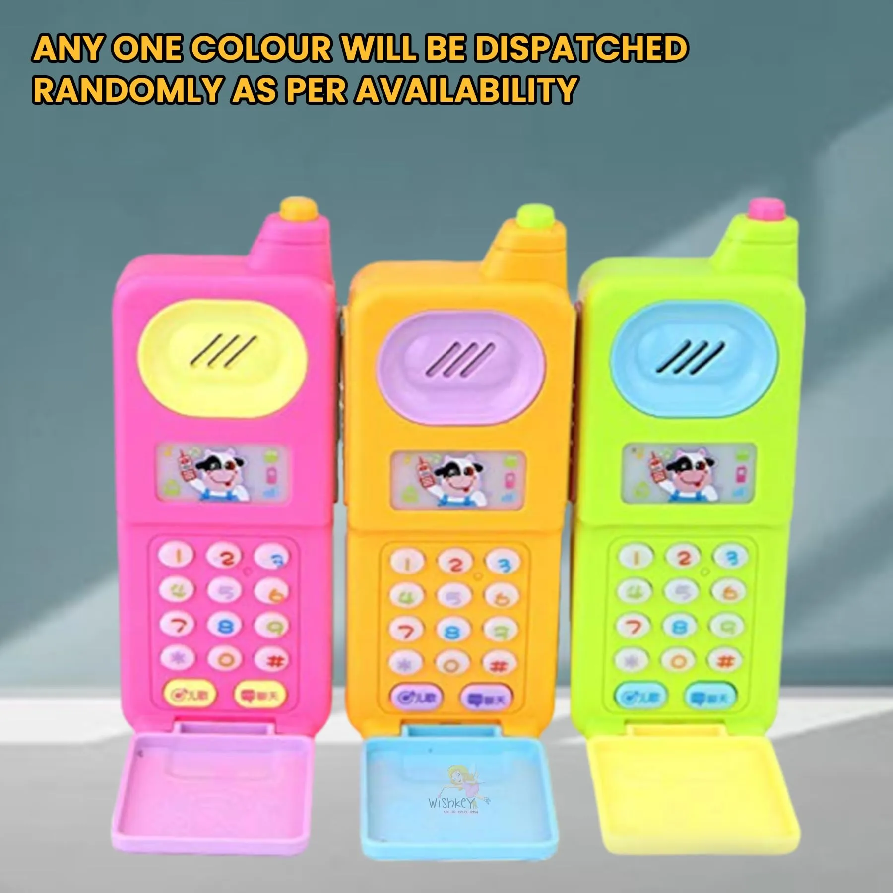 WISHKEY Plastic Musical Flip Mobile Phone Toy, Cell Phone with Colorful Lights and Sound Effects, Multicolor, 3  Years (Pack of 1)