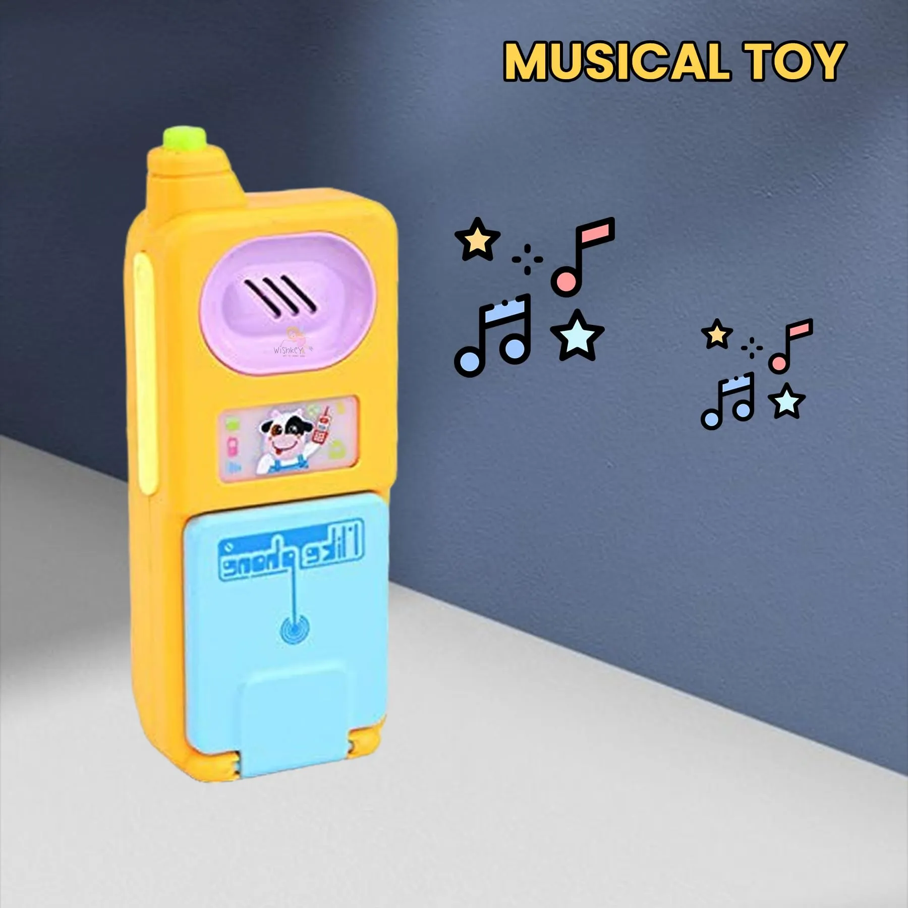 WISHKEY Plastic Musical Flip Mobile Phone Toy, Cell Phone with Colorful Lights and Sound Effects, Multicolor, 3  Years (Pack of 1)