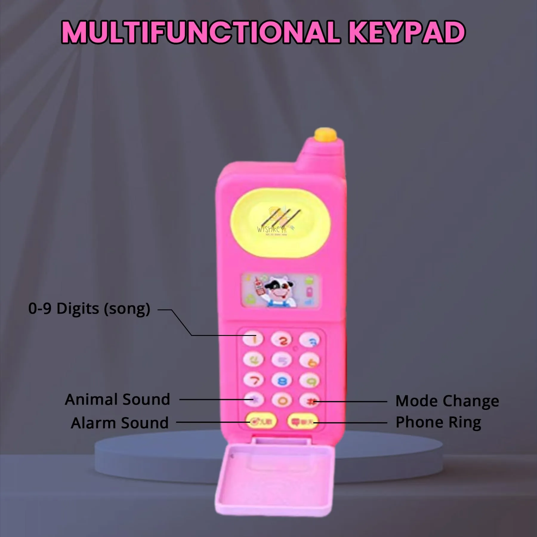 WISHKEY Plastic Musical Flip Mobile Phone Toy, Cell Phone with Colorful Lights and Sound Effects, Multicolor, 3  Years (Pack of 1)