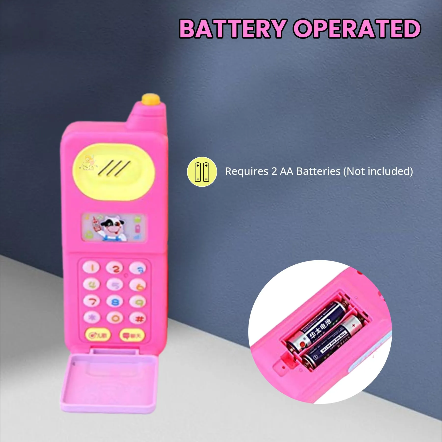 WISHKEY Plastic Musical Flip Mobile Phone Toy, Cell Phone with Colorful Lights and Sound Effects, Multicolor, 3  Years (Pack of 1)