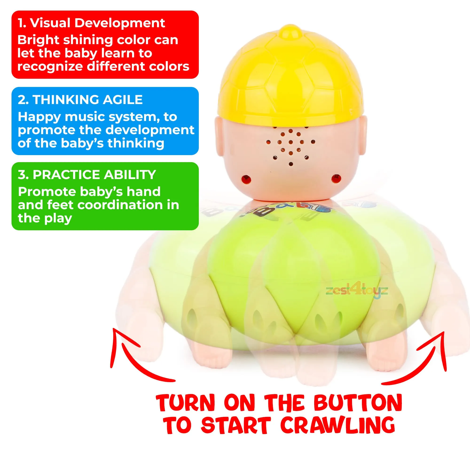 Zest 4 Toyz Musical Baby Crawling Early Learning Plastic Toy with 3D Lights & Sound for Babies (Assorted)