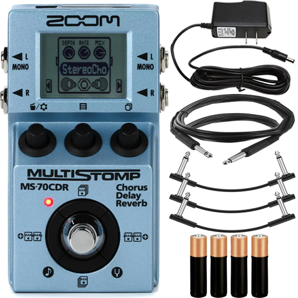 Zoom MS-70CDR Multi Stomp Guitar Effect Pedal   Pig Hog Instrument Cable Accessory Kit
